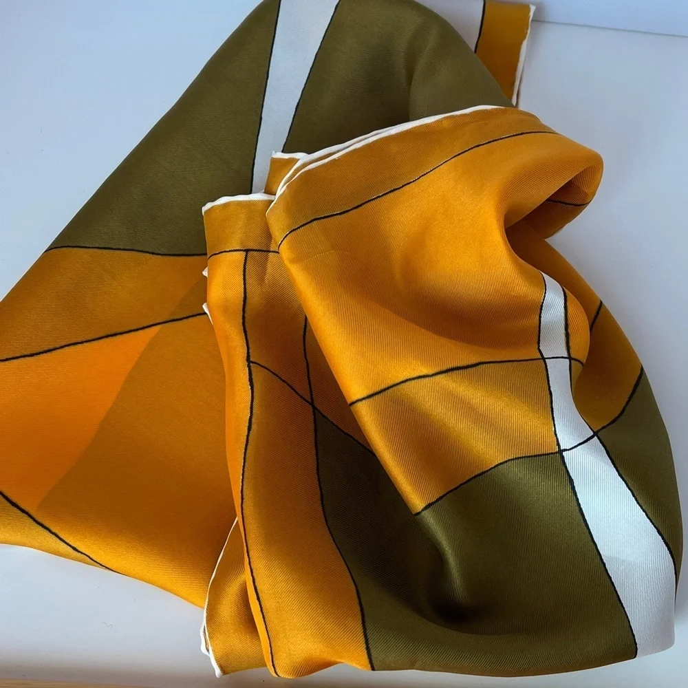 Vintage Vera Geometric Oblong Scarf Mustard Olive Orange